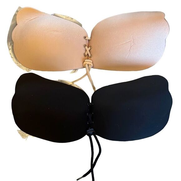 (2) FreeBra‎ Cloth Invisible Stick-On Bras Black & Tan NIB C Cup - Picture 2 of 4